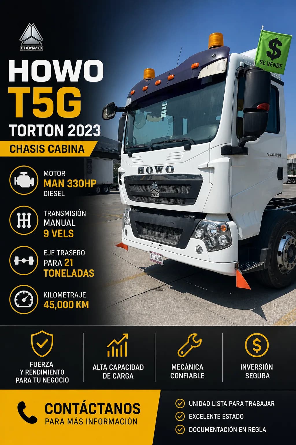 Howo T5G Torton chasis cabina